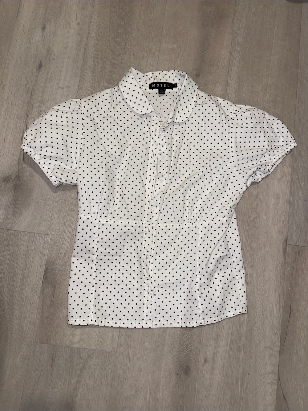 Motel Rocks White Blouse with Black Polka Dots